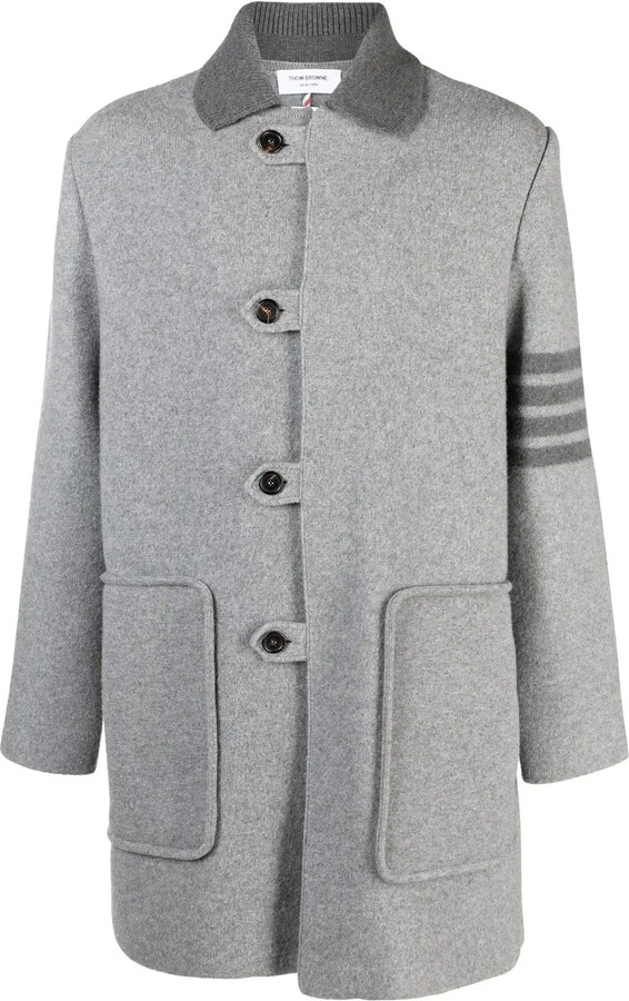 Thom Browne Stripe-Trim Detail Single-Breasted Coat