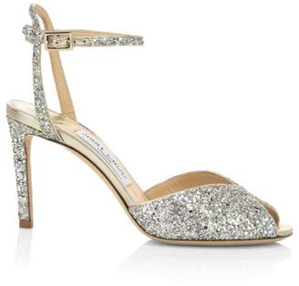 Jimmy Choo Sacora Course Glitter Peep-Toe Sandals Jimmy Choo Sacora Course Glitter Peep-Toe Sandals