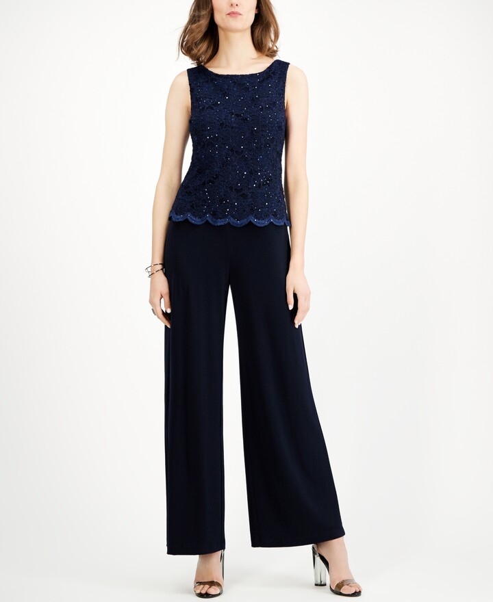 Connected Embellished Lace-Overlay Jumpsuit - ShopStyle