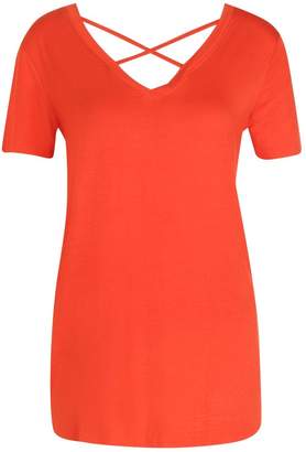 boohoo NEW Womens Cross Strap Cage T-Shirt in Polyester 5% Elastane