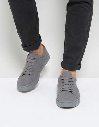 ASOS DESIGN lace up sneakers in grey real suede