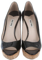 Thumbnail for your product : Miu Miu Patent Leather Peep-Toe Wedges
