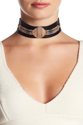 Steve Madden Two-Tone Bead & Chain Detail Textured Disc Leather Choker
