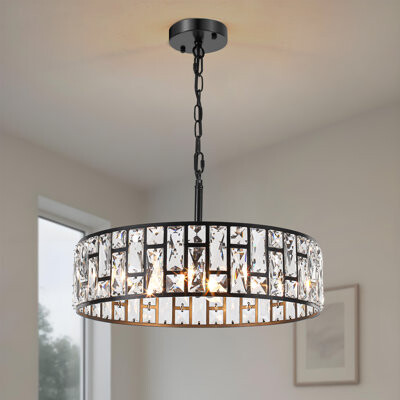 House of Hampton 18” 5-Light Modern Crystal Round Chandeliers Black Dinning Room Light Fixture