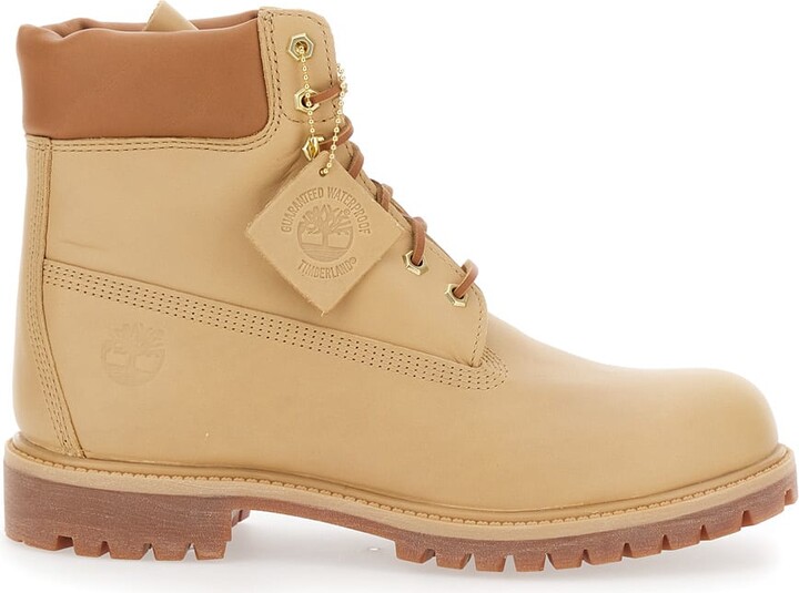 Timberland Beige Water-proof Boots With Logo Plate In Leather Man