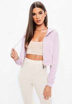 Missguided Lilac Zip Front Cropped Hoodie, Purple