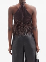 Thumbnail for your product : 16Arlington Alster Feather-trim Halterneck Satin Top - Brown