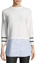 St. John Collection Link-Stitch Knit Sweater W/ Oxford Shirt