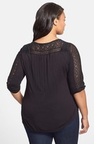 Thumbnail for your product : Lucky Brand 'Tanya' Lace Knit & Jersey Top (Plus Size)