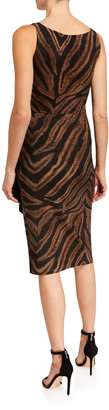 Chiara Boni Zebra Striped V-Neck Sleeveless Asymmetric Drape Dress