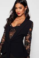 Thumbnail for your product : boohoo Lace Sleeve Belted Blazer