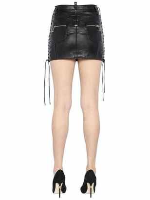 DSQUARED2 Lace-Up Nappa Leather Mini Skirt