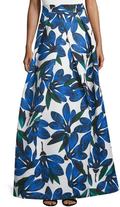 Milly Floral-Printed Ball Skirt, Blue