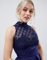 Thumbnail for your product : Little Mistress Petite high neck prom dress with floral applique and sequin detail