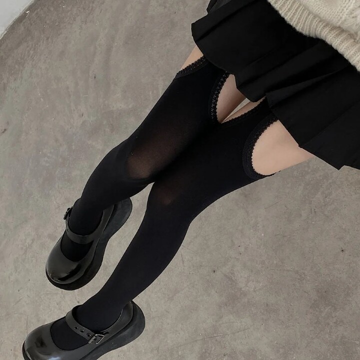 1Pc Sexy Stockings Pantyhose Belt Suspender Velvet Tights Hollow Thigh High Stockings Digging Holes Knee Socks Women Tights