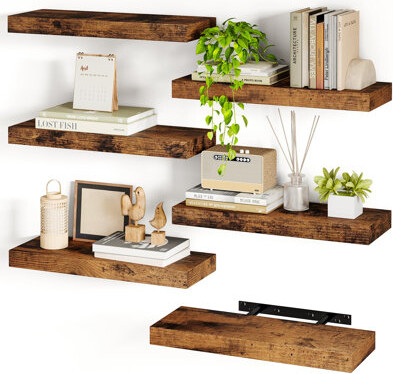 Ophelia & Co. 15.8In Floating Shelves, Set Of 6 Wood Shelves, Farmhouse Shelf Wall Decor For Bathroom, Bedroom, Living And Kitchen Room