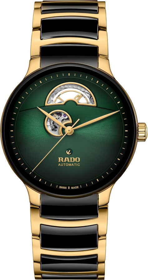 Rado Centrix Automatic Open Heart Unisex Luxury Watch 39.5mm 50m Water Resistant Green Dial