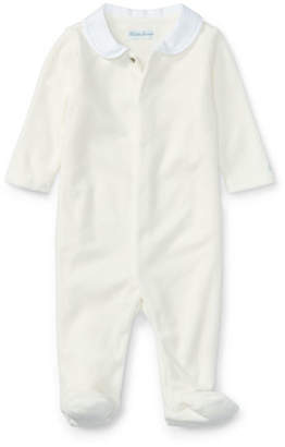 Ralph Lauren Childrenswear Peter Pan Collar Velour Footie Pajamas, White, Size Newborn-9 Months