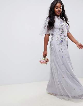 ASOS Curve DESIGN Curve floral embroidered dobby mesh flutter sleeve maxi dress