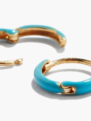 Fry Powers Blue Enamel & 14kt Gold Huggie Earrings - Blue