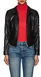 Giorgio Armani Women's Velvet-Trimmed Leather Jacket - Black