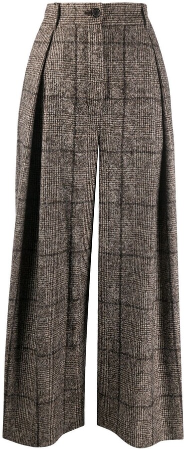 Dolce & Gabbana Tweed Check Wide-Leg Trousers - ShopStyle