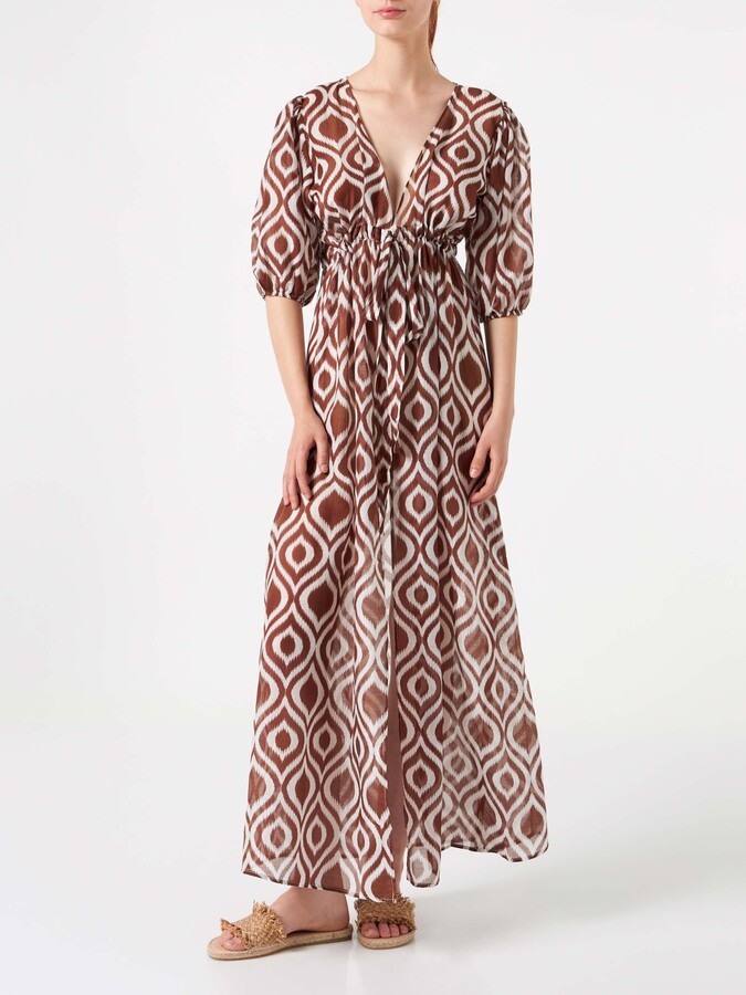 Cotton And Silk Long Beach Dress Bliss With Ikat Print