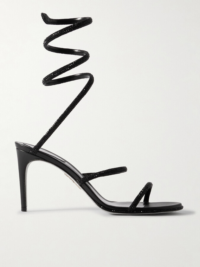 Rene Caovilla Cleo Crystal-embellished Leather Sandals - Black