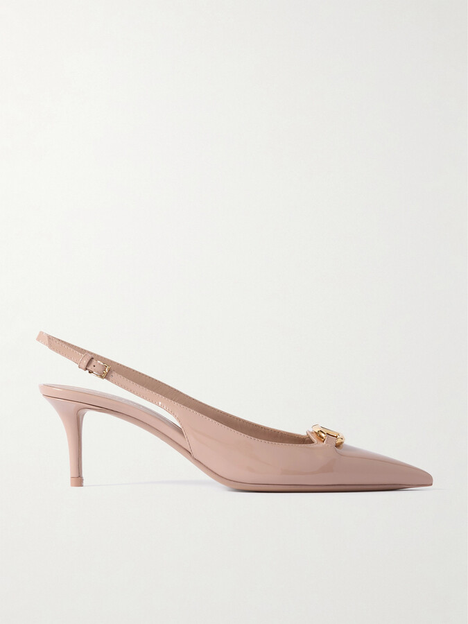 Valentino Garavani Vlogo Bold 60 Embellished Patent-leather Slingback Pumps - Neutrals