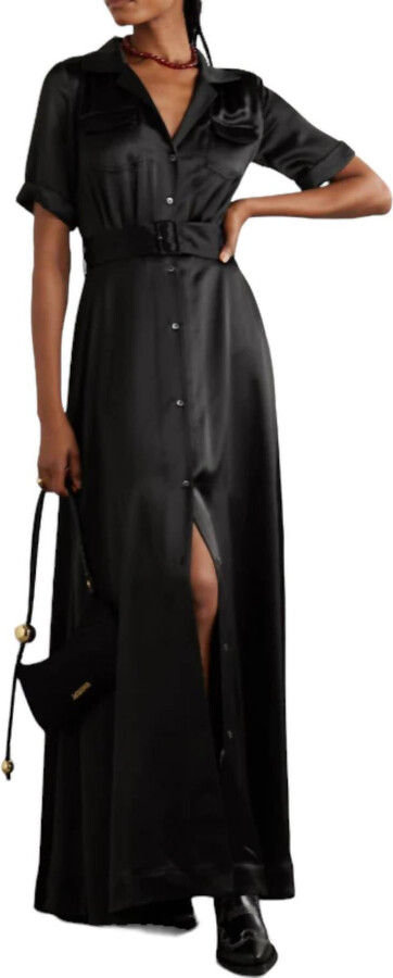 STAUD Millie Belted Long Shirt Dress In Black