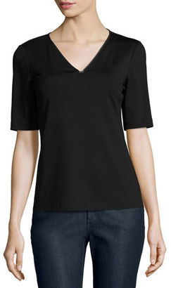Lafayette 148 New York Short-Sleeve V-Neck Top w/ Chain Detail, Plus Size