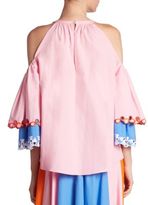 Thumbnail for your product : Peter Pilotto Embroidered Cotton Cold-Shoulder Blouse