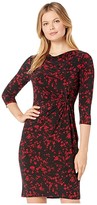 Thumbnail for your product : Lauren Ralph Lauren Printed Matte Jersey Trava 3/4 Sleeve Day Dress (Black/Scarlet Red) Women's Clothing