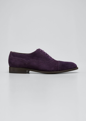Manolo Blahnik Men's Witney Brogue Suede Oxford Shoes