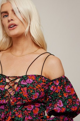 Little Mistress Freedom Floral-Print Lace-Up Crop Top