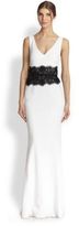 Thumbnail for your product : David Meister Belted Lace & Crepe Gown