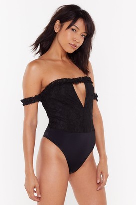 Nasty Gal Womens So Star So Good Lace Off-the-Shoulder Bodysuit - Black - 8