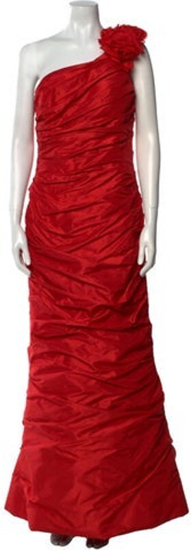 Catherine Regehr Silk Evening Gown Red Sleeveless with One-Shoulder