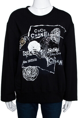 Chanel Black Printed & Embellished Cotton Long Sleeve Sweatshirt XL