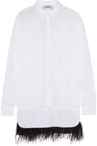 Thumbnail for your product : No.21 Feather-trimmed cotton-poplin shirt
