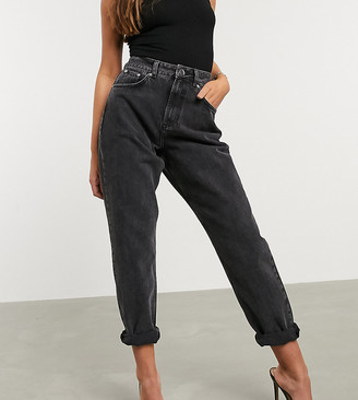 ASOS Petite ASOS DESIGN Petite high rise 'Slouchy' mom jeans in washed black  - ShopStyle