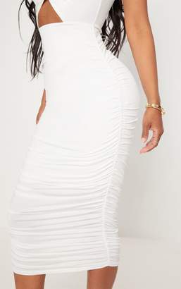 PrettyLittleThing Shape White Slinky Cut Out Ruched Bandeau Midi Dress