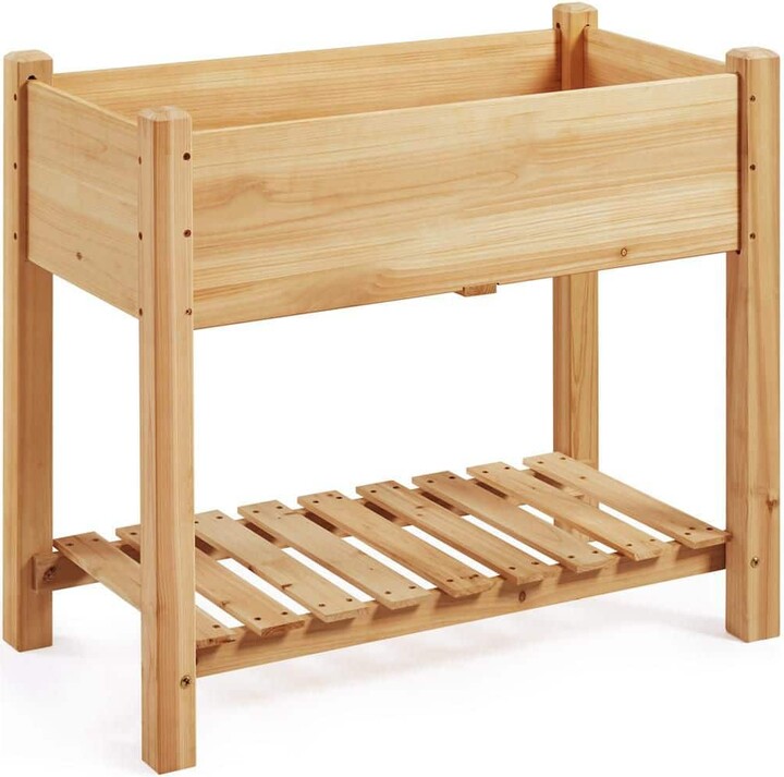 34in. L x 18in. W x 29.5in. H Wooden Raised Garden Bed Elevated Planter Box Kit w/ Legs for Yard Garden Use Light Brown