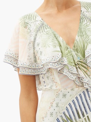 Camilla Beach Shack Ruffled Silk Wrap Dress - White Print