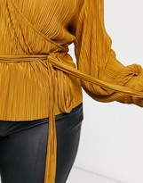 Thumbnail for your product : Vero Moda Curve plisse wrap top in golden brown