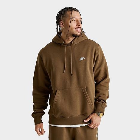 Nike Men's Club Fleece Premium Embroidered Pullover Hoodie in Mosswood Brown/Mosswood Brown/White | Size: Small
