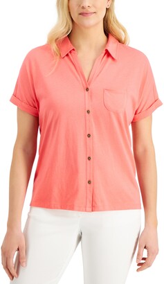 Karen Scott Short-Sleeve Button-Up Top, Created for Macy's