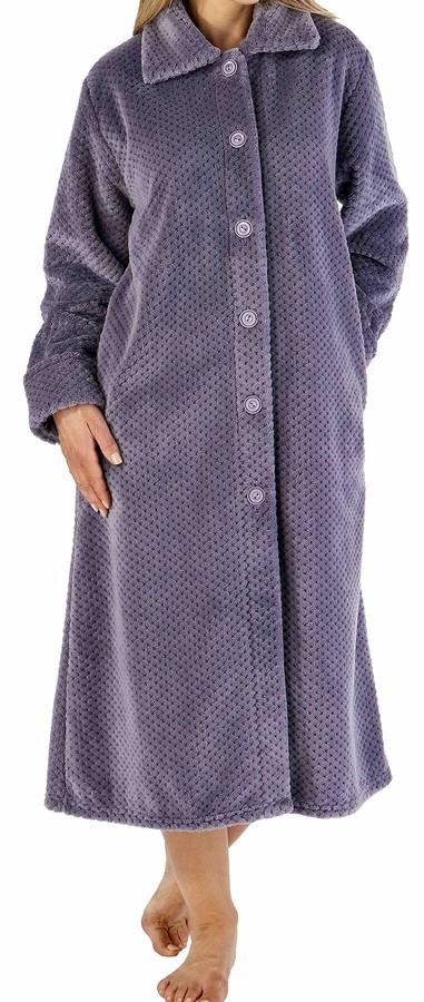 Slenderella Ladies Womens Soft Grey Thick Waffle Fleece Collared Button Up  Bath Robe Dressing Gown House Coat Size XXL 24 26 - ShopStyle Nightdresses