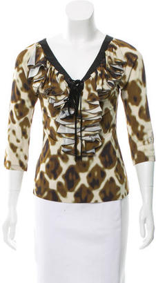 Just Cavalli Ruffle-Accented Lace-Up Top