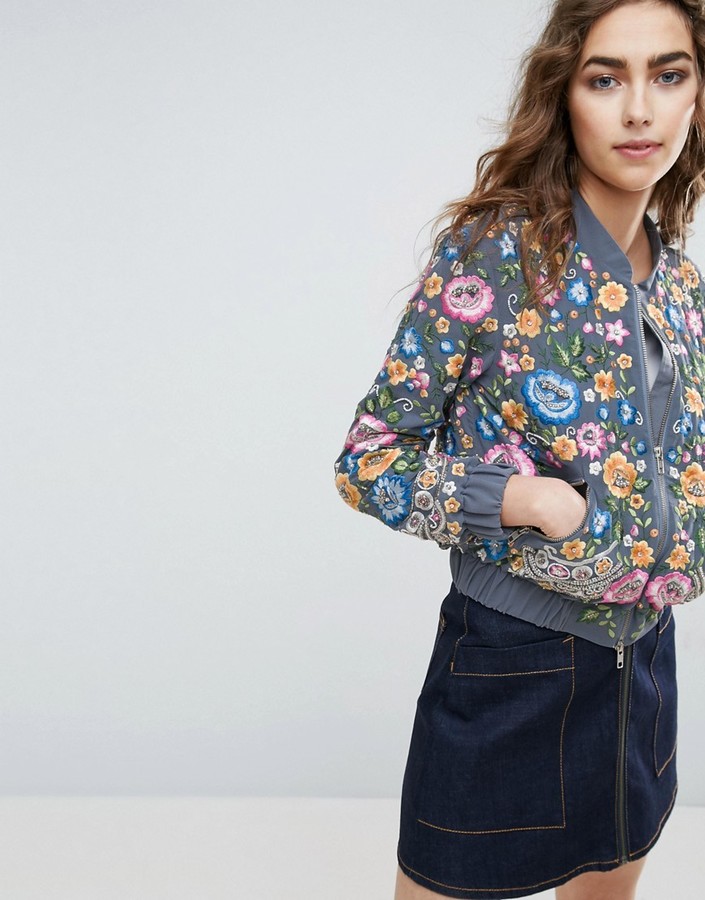 Needle & Thread Needle and Thread Floral Embroidered Bomber Jacket ...